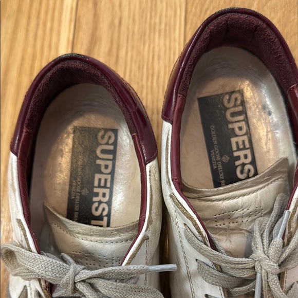 Golden Goose Cream and Burgundy Star Sneakers - Picture 11 of 12